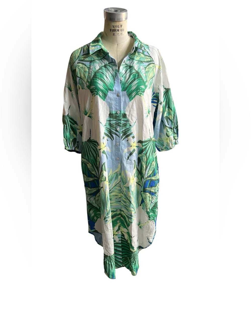ForCynthia XL blue and green linen blend floral maxi dress